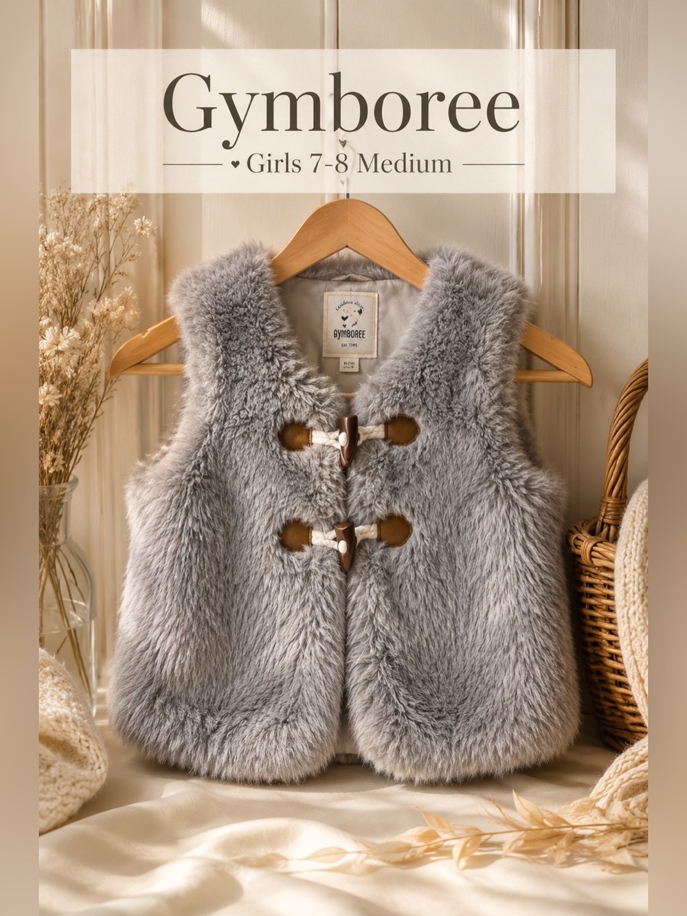 Gymboree Gray Faux Fur Toggle Vest Girls Size 7-8 Medium